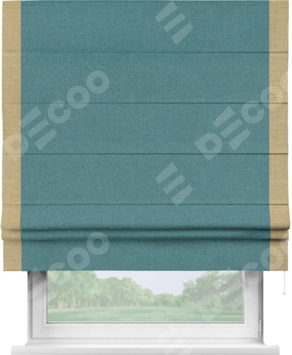 Римская штора «Кортин» с кантом Стрим Дуо, для проема, ткань лён бирюзовый