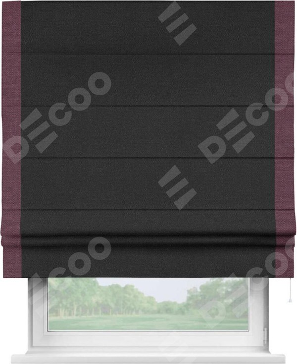 Римская штора «Кортин» с кантом Стрим Дуо, для проема, ткань лён черный