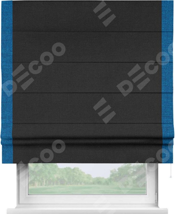 Римская штора «Кортин» с кантом Стрим Дуо, для проема, ткань лён черный