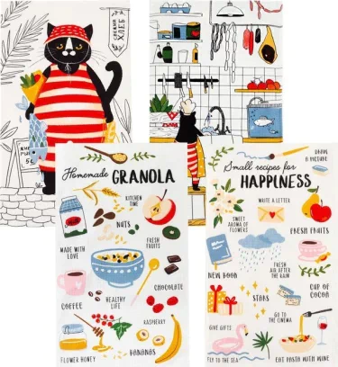 Набор кухонных полотенец Доляна Happiness, 35х60см-4шт, 100% хл