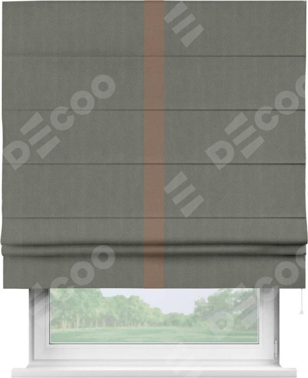 Римская штора «Кортин» с кантом Хайвэй, для проема, ткань блэкаут однотонный тёмно-серый