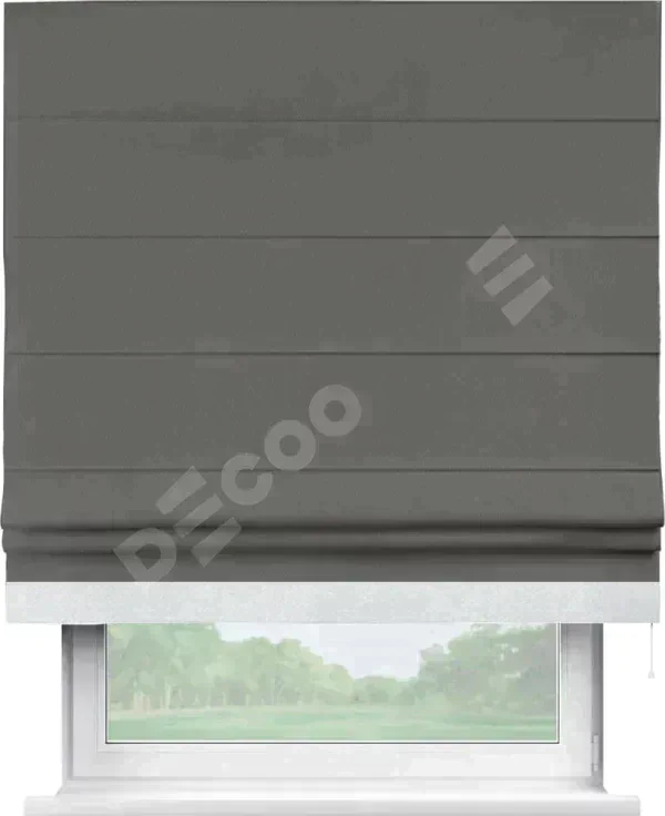 Римская штора «Кортин» для проема, блэкаут однотонный тёмно-серый с кантом Джестер
