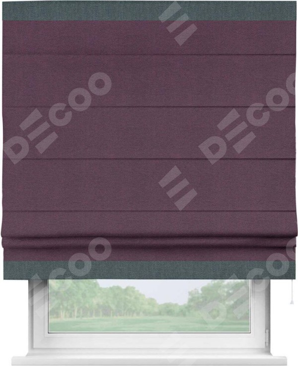 Римская штора «Кортин» с кантом Горизонт, для проема, ткань лён димаут, фиолетовый