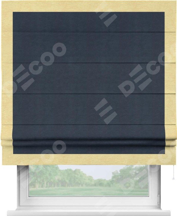 Римская штора «Кортин» с кантом Чесс, для проема, ткань софт однотонный тёмно-синий