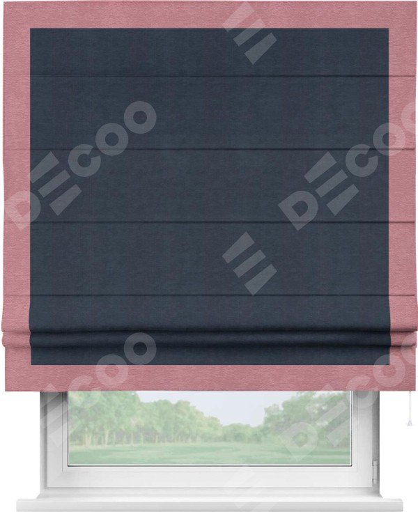 Римская штора «Кортин» с кантом Чесс, для проема, ткань софт однотонный тёмно-синий