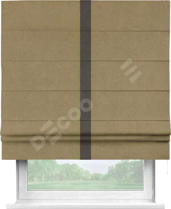 Римская штора «Кортин» с кантом Хайвэй, для проема, ткань лён димаут, оливковый