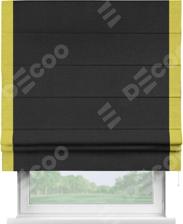 Римская штора «Кортин» с кантом Стрим Дуо, для проема, ткань лён черный