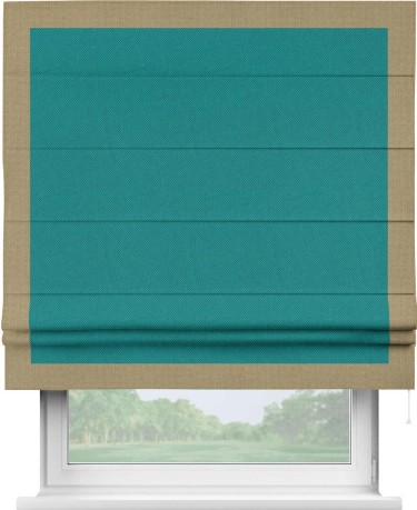 Римская штора «Кортин» с кантом Чесс, для проема, ткань лён димаут, тёмно-бирюзовый