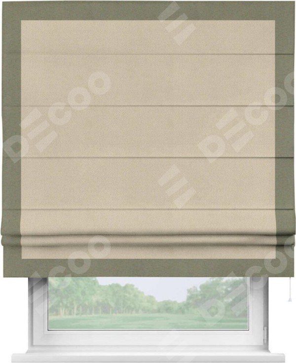 Римская штора «Кортин» с кантом Чесс, для проема, ткань блэкаут однотонный кофейно-бежевый