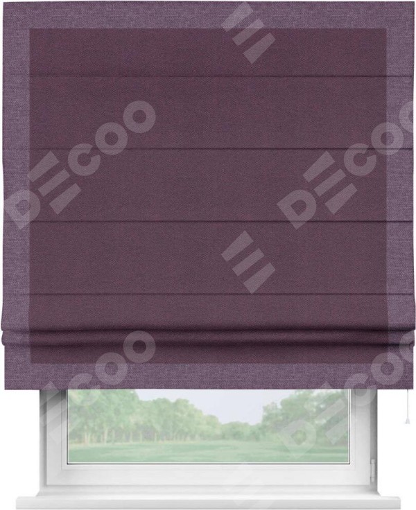 Римская штора «Кортин» с кантом Чесс, для проема, ткань лён димаут, фиолетовый