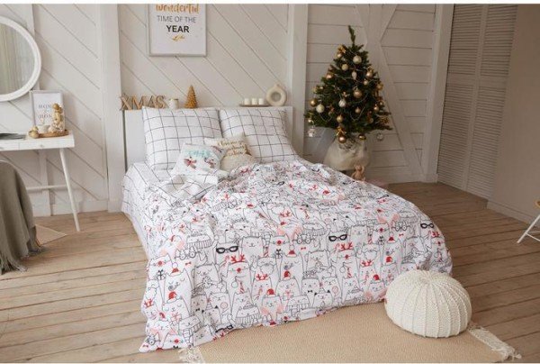 Постельное белье Этель 2 сп Xmas cat 175*215 см, 200*220 см, 70*70 см - 2 шт