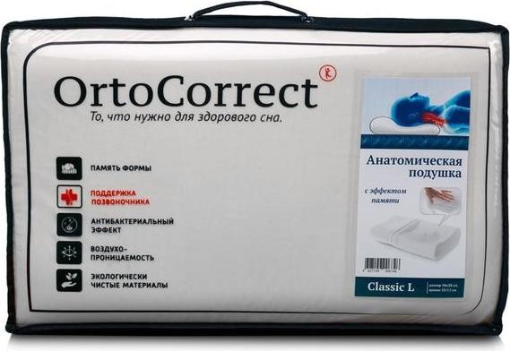 Ортопедическая подушка OrtoCorrect Classic L, 58 х 37 см, валики 9/11 см.