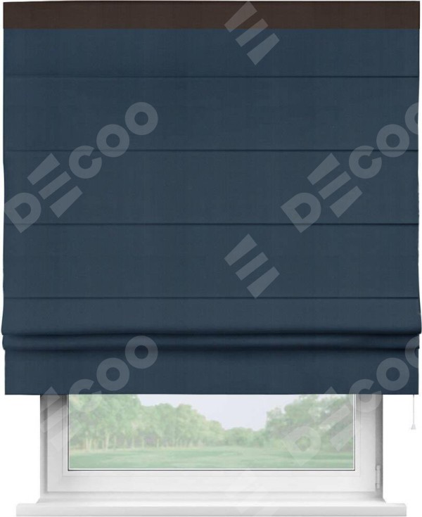 Римская штора «Кортин» с кантом Кинг, для проема, ткань блэкаут однотонный синий