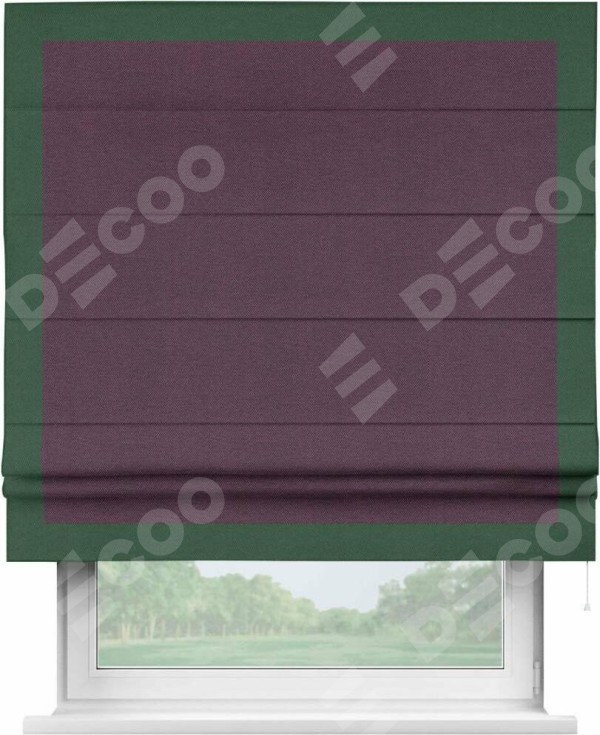 Римская штора «Кортин» с кантом Чесс, для проема, ткань лён димаут, фиолетовый