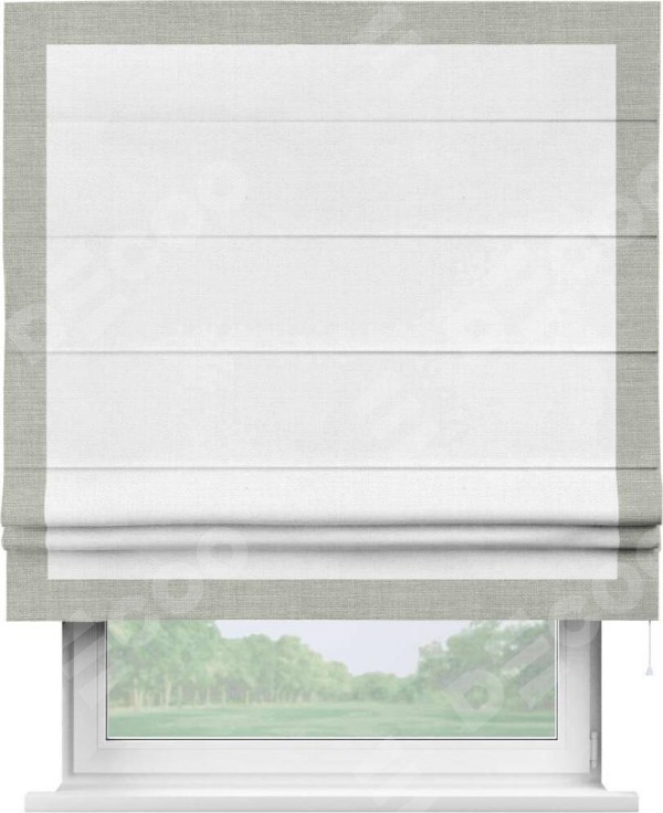 Римская штора «Кортин» с кантом Чесс, для проема, ткань лён белый