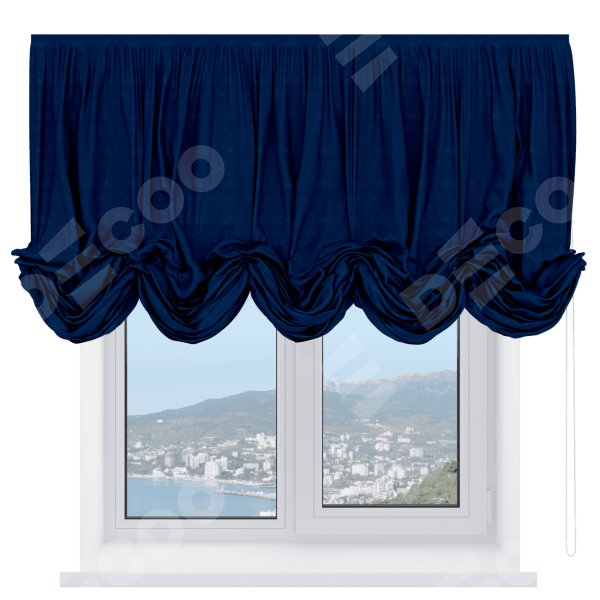Австрийская штора «Кортин», ткань софт однотонный синий