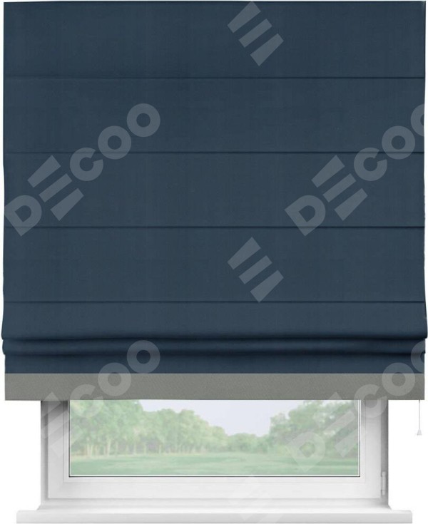 Римская штора «Кортин» с кантом Джестер, для проема, ткань блэкаут однотонный синий