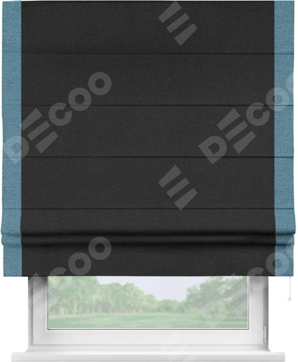 Римская штора «Кортин» с кантом Стрим Дуо, для проема, ткань лён черный