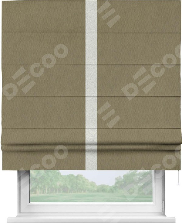 Римская штора «Кортин» с кантом Хайвэй, для проема, ткань блэкаут однотонный бежево-золотой