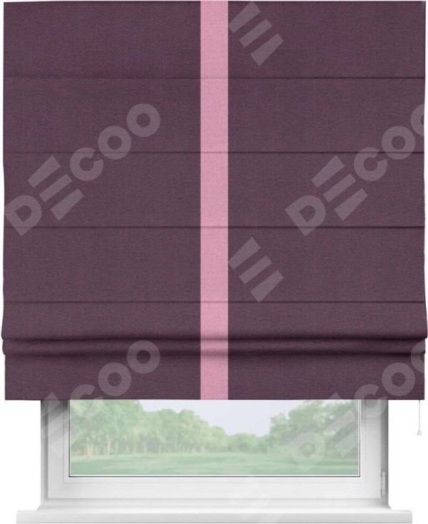 Римская штора «Кортин» с кантом Хайвэй, для проема, ткань лён димаут, фиолетовый
