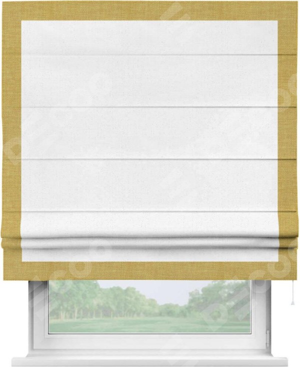 Римская штора «Кортин» с кантом Чесс, для проема, лён цвет белый