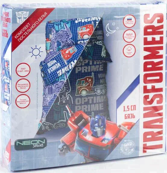 Постельное бельё 1,5 сп Neon Series "Optimus Prime" Transformers 143*215 см, 150*214 см, 50*70 см -1 шт