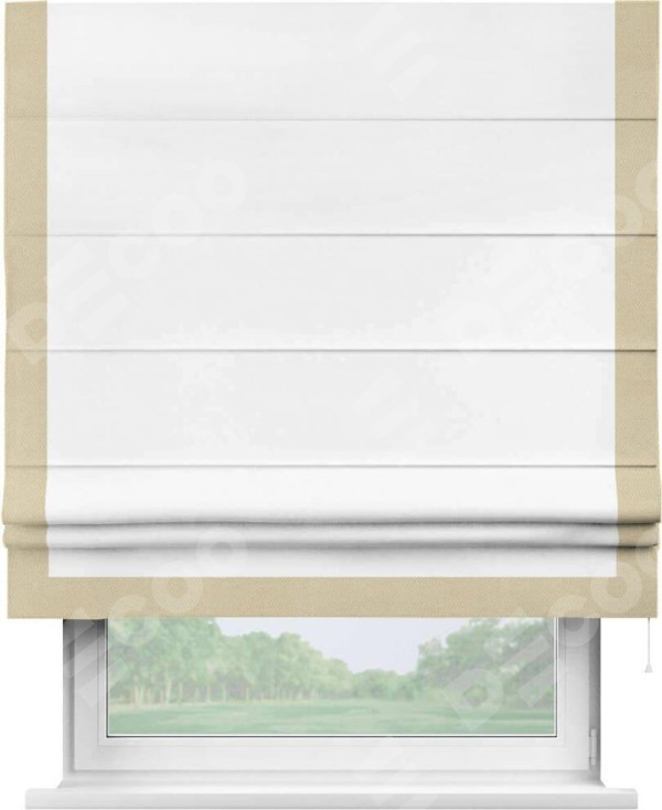 Римская штора «Кортин» с кантом Виктория, для проема, ткань однотонная белоснежная