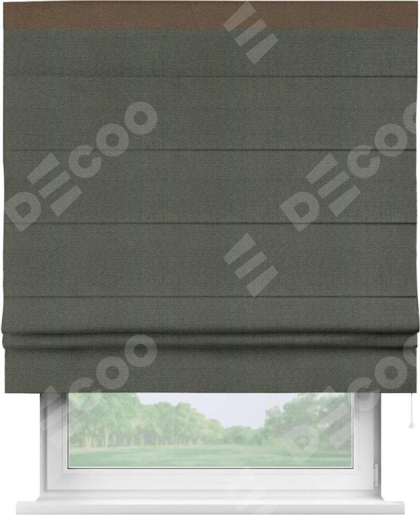 Римская штора «Кортин» с кантом Кинг, для проема, ткань лён димаут, графит