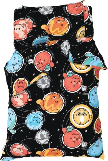 Постельное бельё Этель 1,5 сп "Cats and space", 143х215 см, 150х214 см, 50х70 см -1 шт, 100% хлопок, бязь