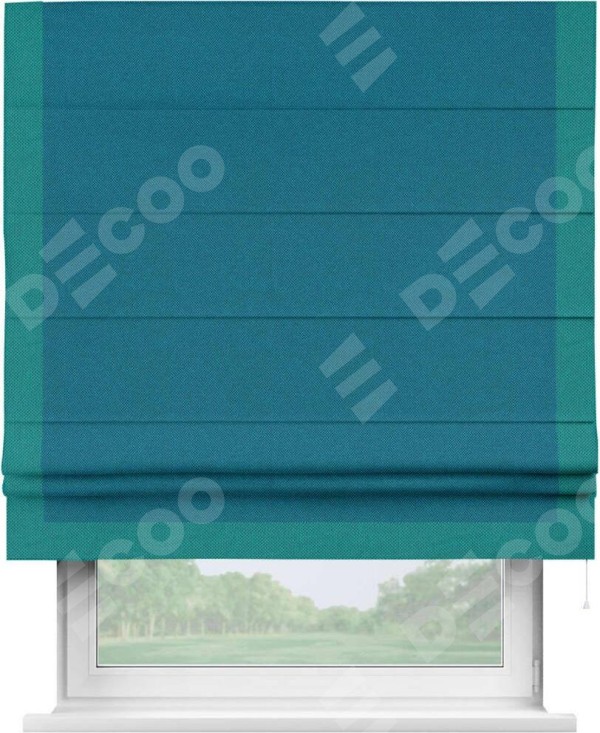 Римская штора «Кортин» с кантом Виктория, для проема, ткань лён димаут, светло-синий