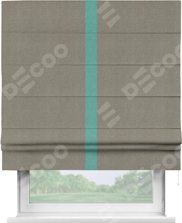 Римская штора «Кортин» с кантом Хайвэй, для проема, ткань лён димаут, серо-зелёный