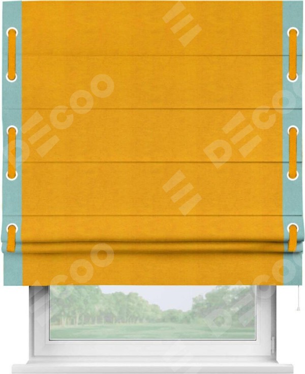 Римская штора «Кортин» с кантом Стрим Дуо (люверсы с пояском), для проема, ткань вельвет желтый