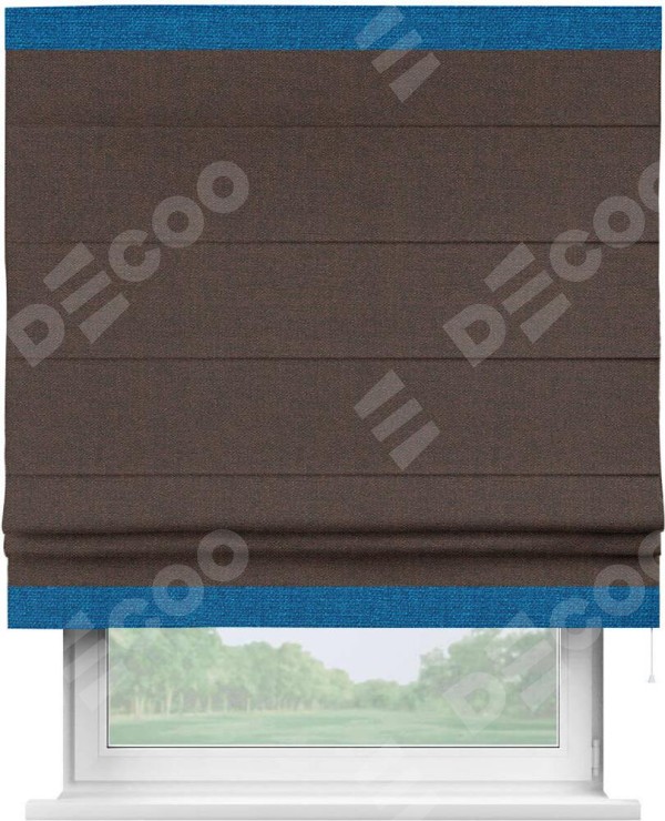 Римская штора «Кортин» с кантом Горизонт, для проема, ткань лён коричневый