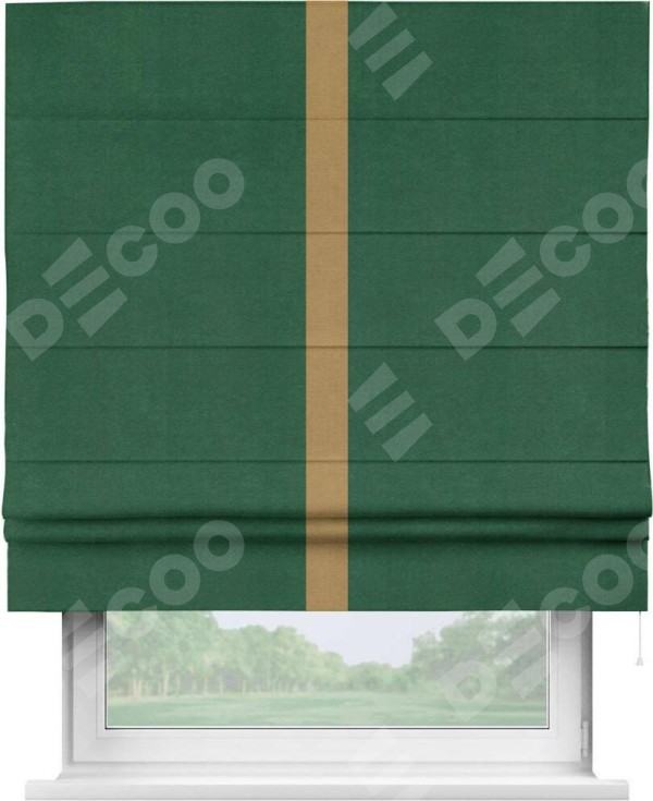 Римская штора «Кортин» с кантом Хайвэй, для проема, ткань вельвет зеленый