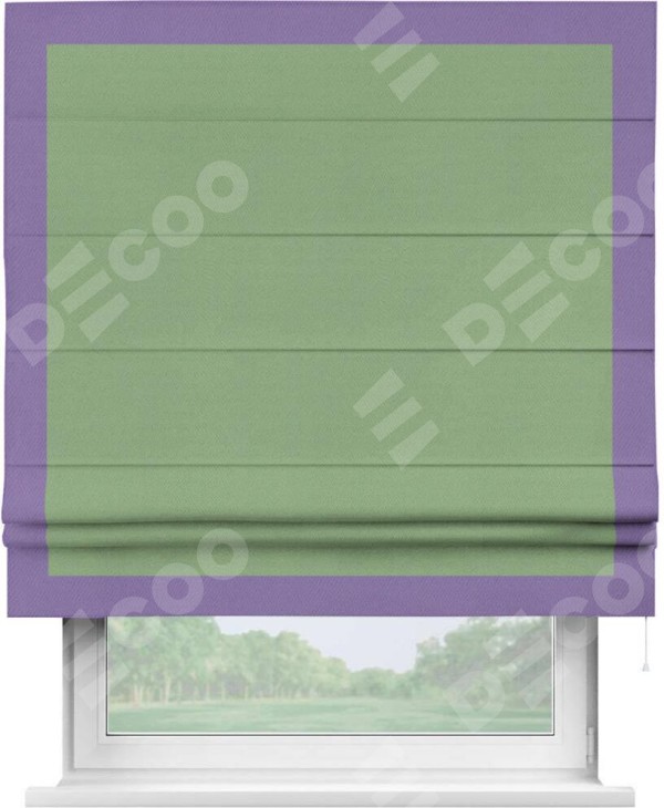 Римская штора «Кортин» с кантом Чесс, для проема, ткань блэкаут однотонный оливковый