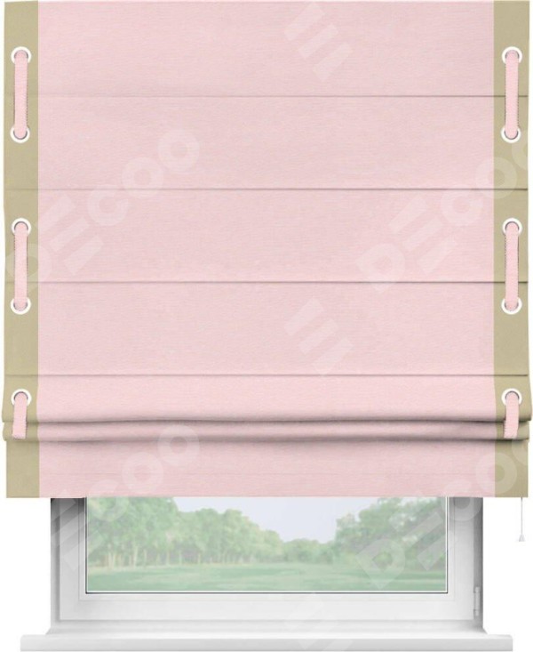 Римская штора «Кортин» с кантом Стрим Дуо (люверсы с пояском), для проема, ткань блэкаут однотонный розовый