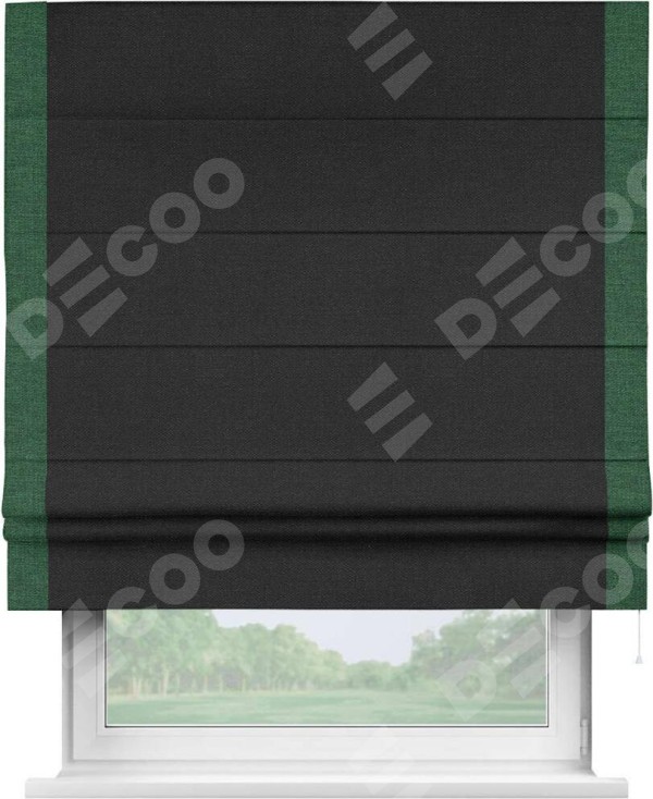 Римская штора «Кортин» с кантом Стрим Дуо, для проема, ткань лён черный