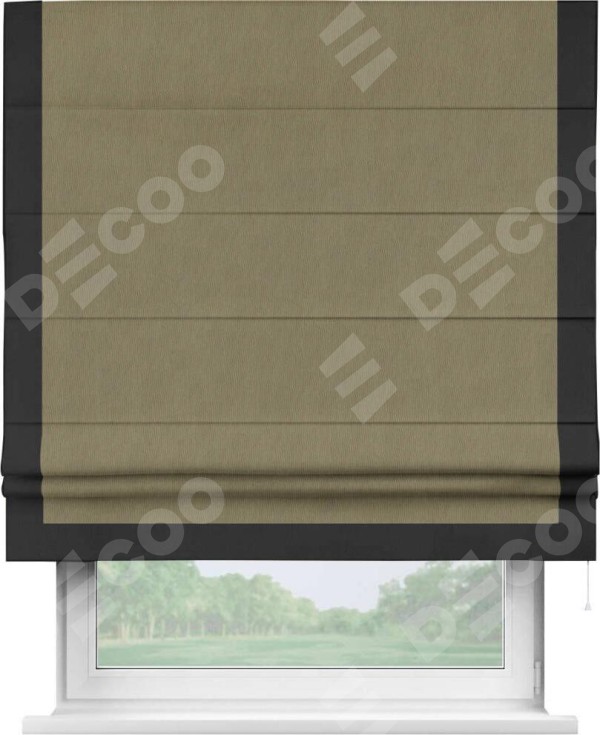 Римская штора «Кортин» с кантом Виктория, для проема, ткань блэкаут однотонный бежево-золотой