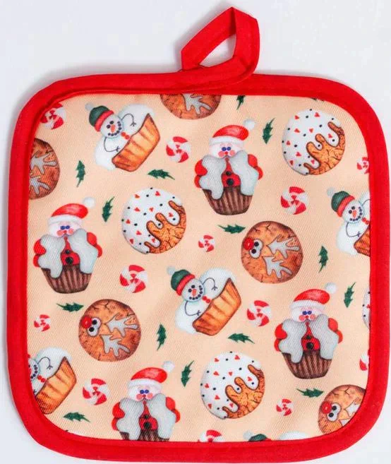 Кухонный новогодний набор Доляна Christmas прихватка 17*17см, варежка 26*16 см, фартук 60*80 см,100% п/э