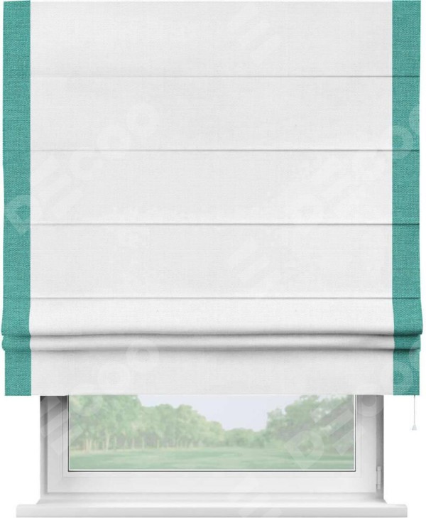 Римская штора «Кортин» с кантом Стрим Дуо, для проема, ткань лён белый, ширина 40-60 см