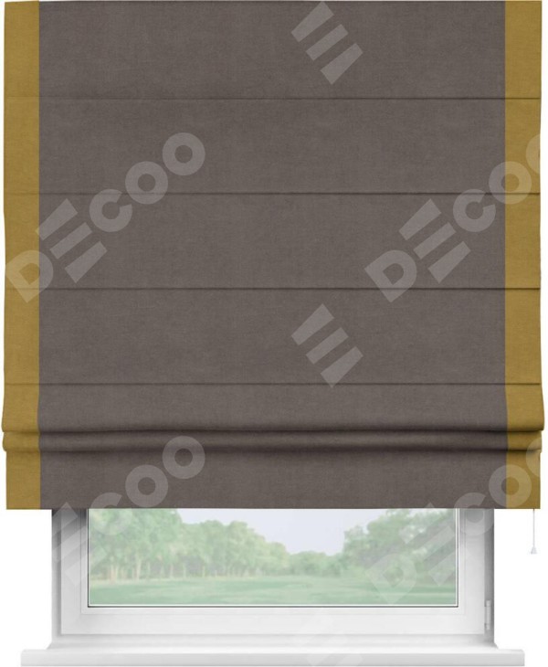 Римская штора «Кортин» с кантом Стрим Дуо, для проема, ткань вельвет коричневый