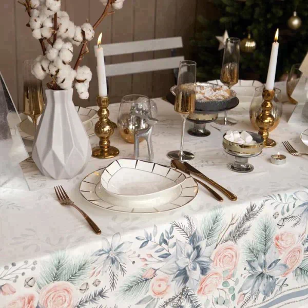 Скатерть "Этель" Christmas flowers 149х220см с ГМВО, 100%хл, 190г/м2