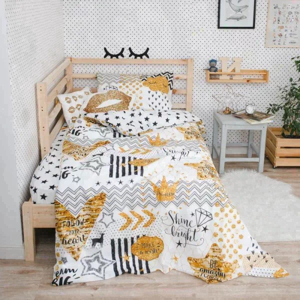 Постельное бельё "Этель" 1,5 сп Золотые сны 143х215 см, 150х214 см, 50х70 см -1 шт, 100% хл, бязь 125 г/м2