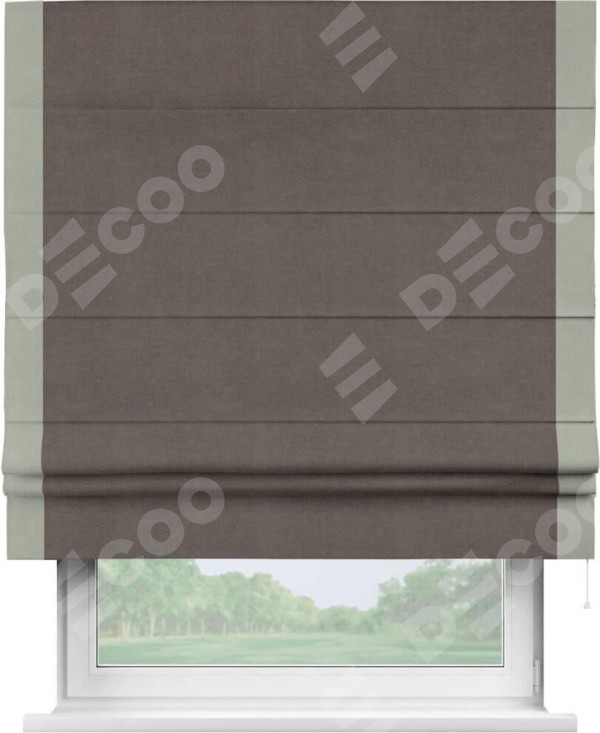 Римская штора «Кортин» с кантом Стрим Дуо, для проема, ткань вельвет коричневый