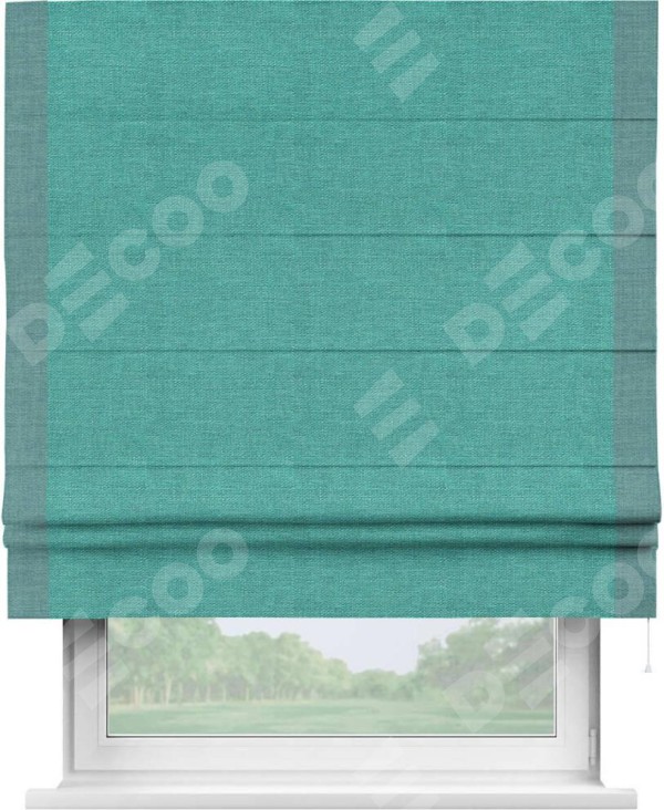 Римская штора «Кортин» с кантом Стрим Дуо, для проема, ткань лён изумрудный