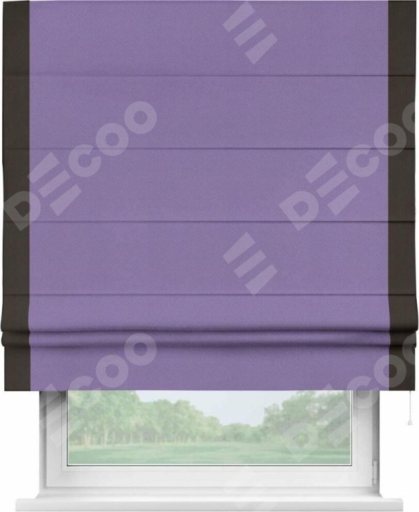 Римская штора «Кортин» с кантом Стрим Дуо, для проема, ткань блэкаут однотонный сиреневый