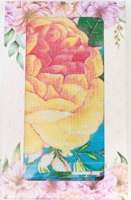 Полотенце в коробке 45х60 см, Английская роза, бирюза, вафля, 160 гр/м2, хлопок 100%