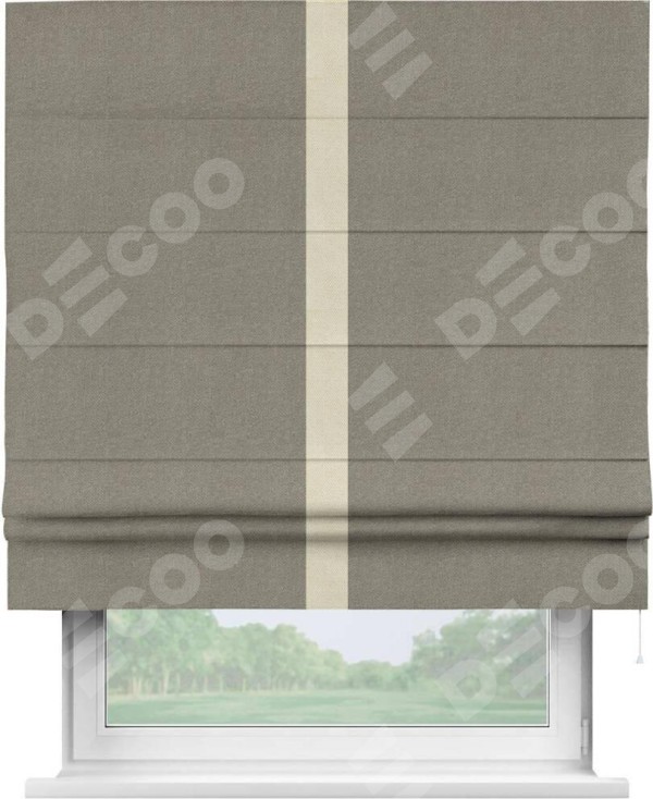 Римская штора «Кортин» с кантом Хайвэй, для проема, ткань лён димаут, серо-зелёный