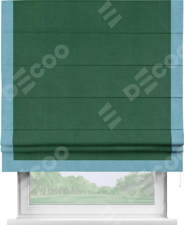 Римская штора «Кортин» с кантом Виктория, для проема, ткань вельвет зеленый