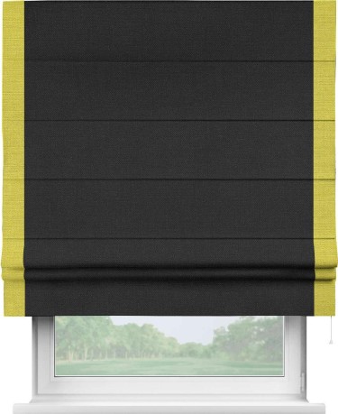 Римская штора «Кортин» с кантом Стрим Дуо, для проема, ткань лён черный